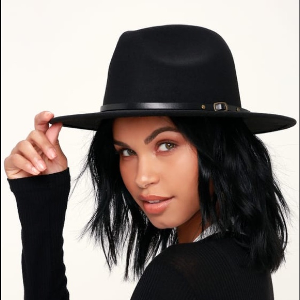 Wide brim black hat